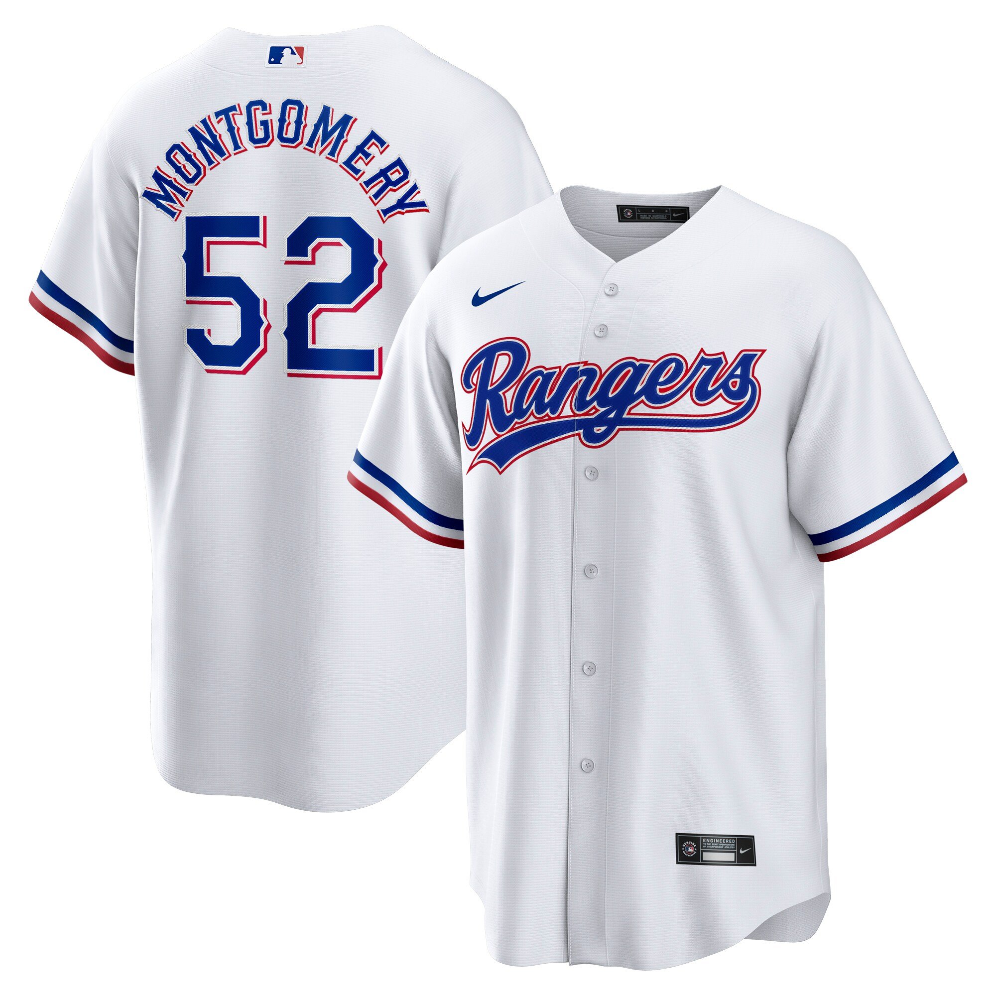 Men's Texas Rangers #52  Montgomery  White Home Replica Player Jersey