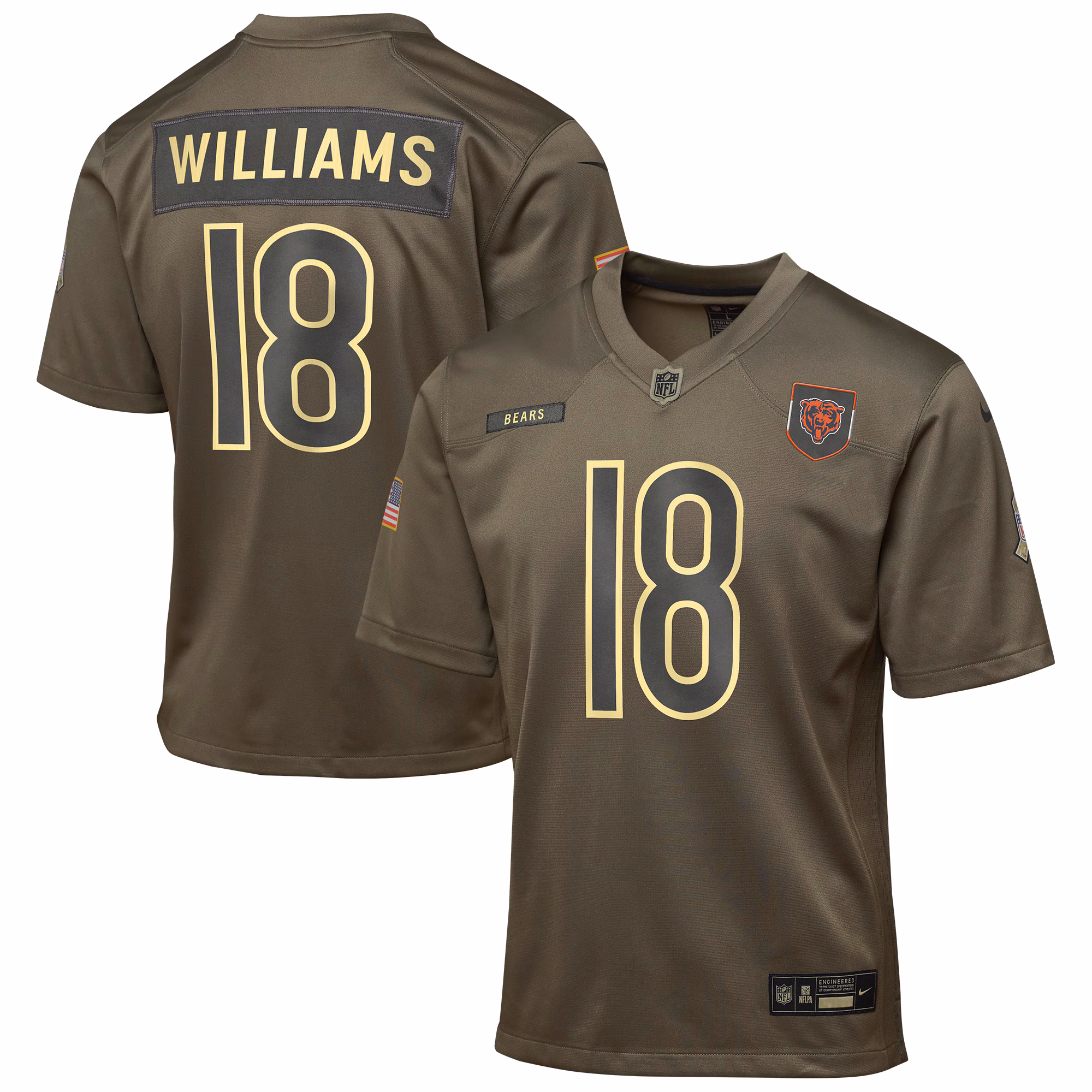 Youth Chicago Bears Caleb Williams Olive 2025 Salute to Service Game Jersey