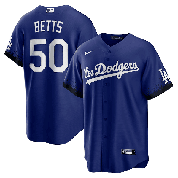 Men's Los Angeles Dodgers #50 Mookie Betts  Royal 2021 City Connect Cool Base Player Jersey