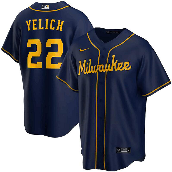 Men's  Milwaukee Brewers #22 Christian Yelich Navy MLB Alternate Replica Player Jersey