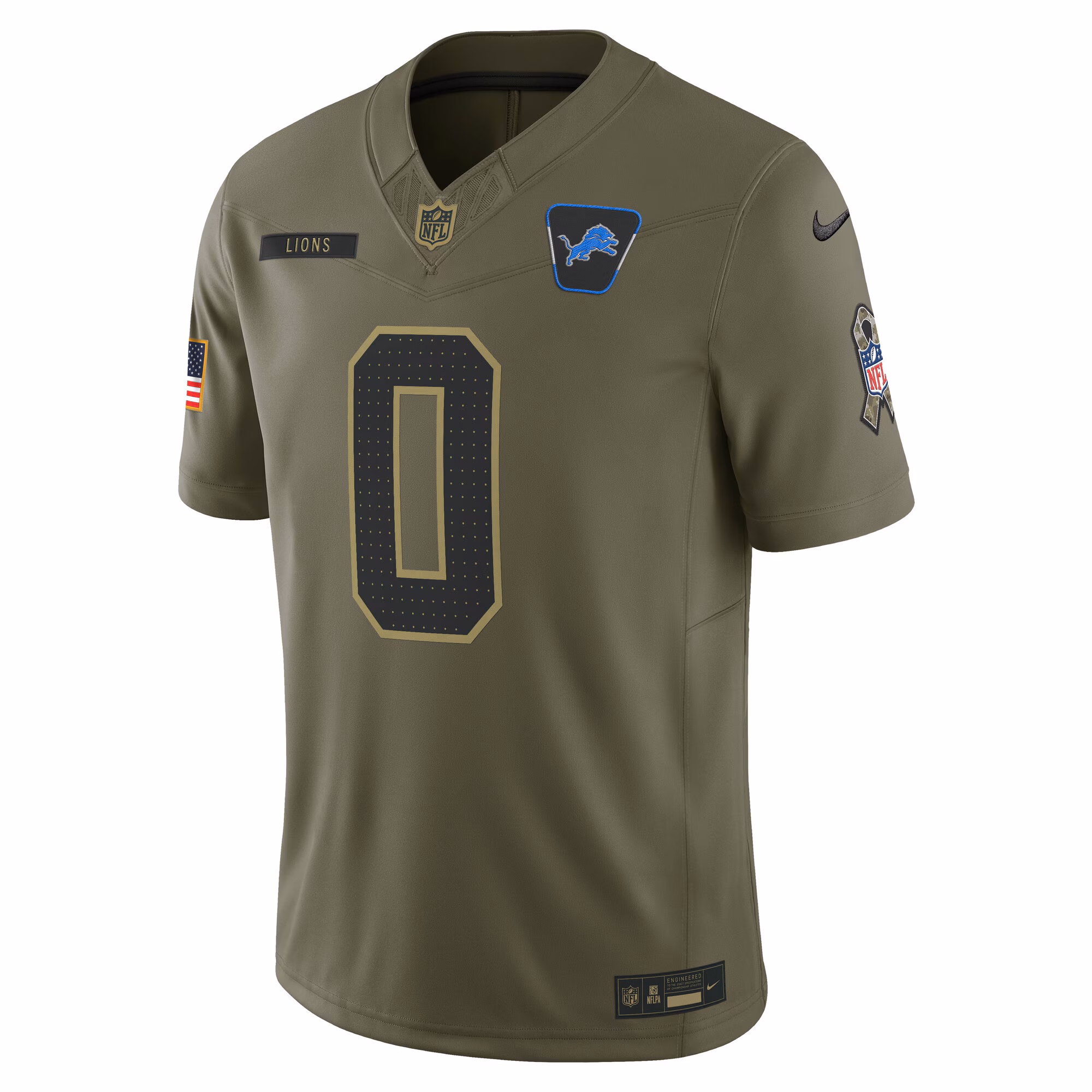 Men's Detroit Lions #0 Jahmyr Gibbs Olive 2025 Salute to Service Limited Jersey