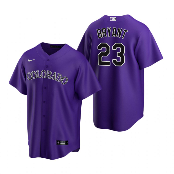 Men's  Colorado Rockies #23 Kris Bryant  Purple Replica Alternate MLB Cool Base Jersey
