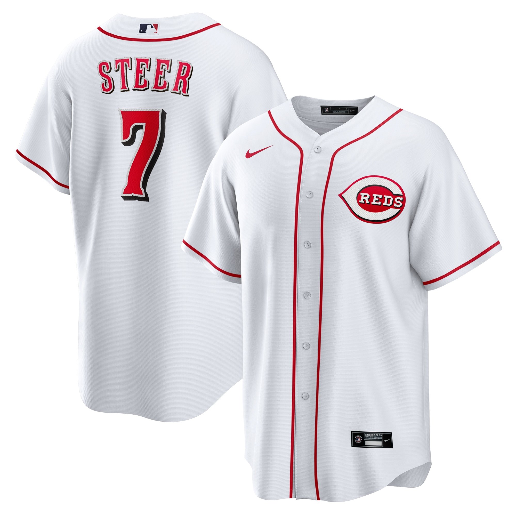 Men's Cincinnati Reds Spencer Steer  White Home Replica Jersey
