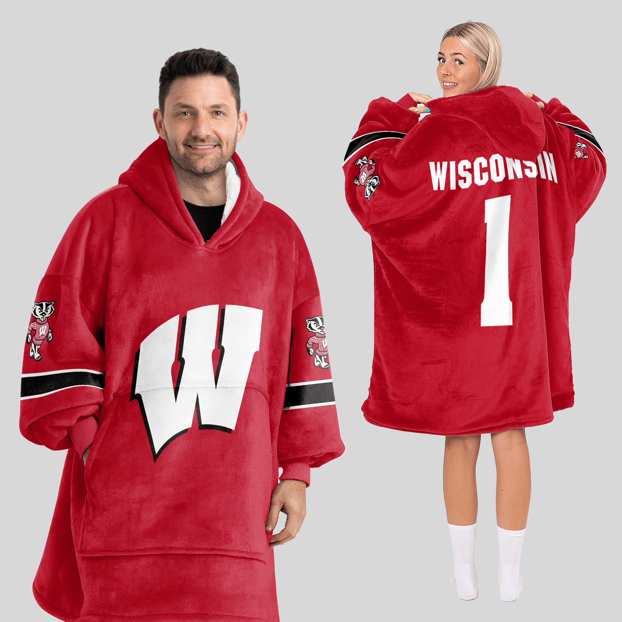 Adult #1 Wisconsin Football Unisex Blanket Hoodie