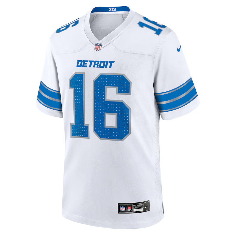 Men's Jared Goff #16 White Detroit Lions Game Jersey