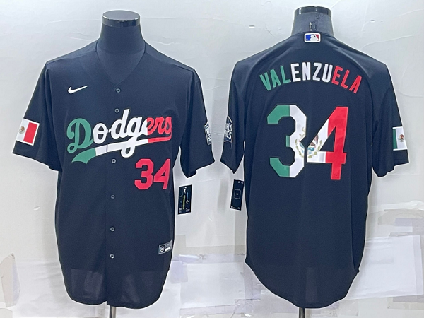 Men's  Los Angeles Dodgers #34 Fernando Valenzuel Black Mexico Throwback Cool Base MLB Jersey
