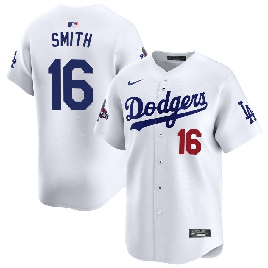 Men's Los Angeles Dodgers  White #16 Will Smith 2024 World Series Champions Home Limited Jersey