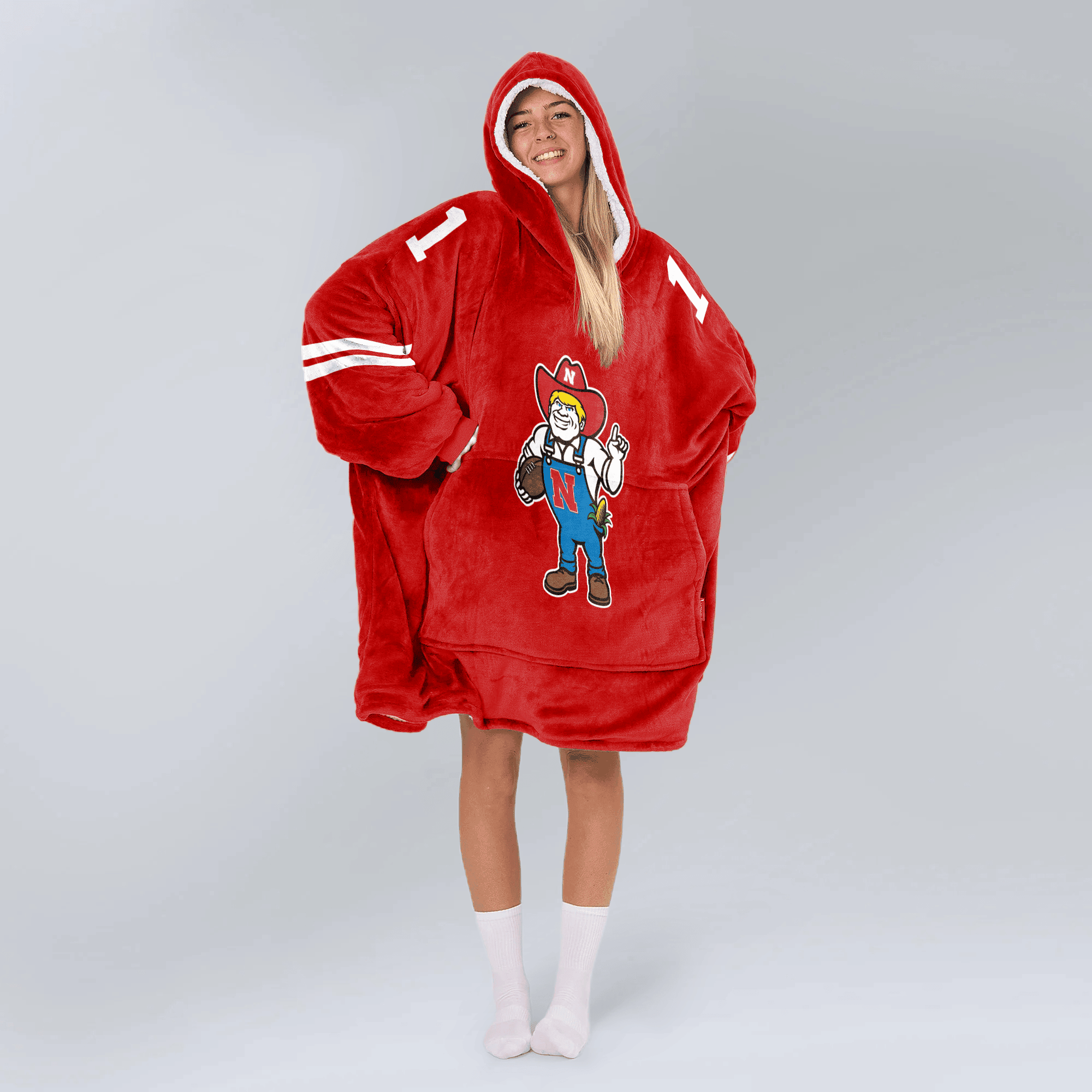 Adult 1 Nebraska Football Unisex Blanket Hoodie