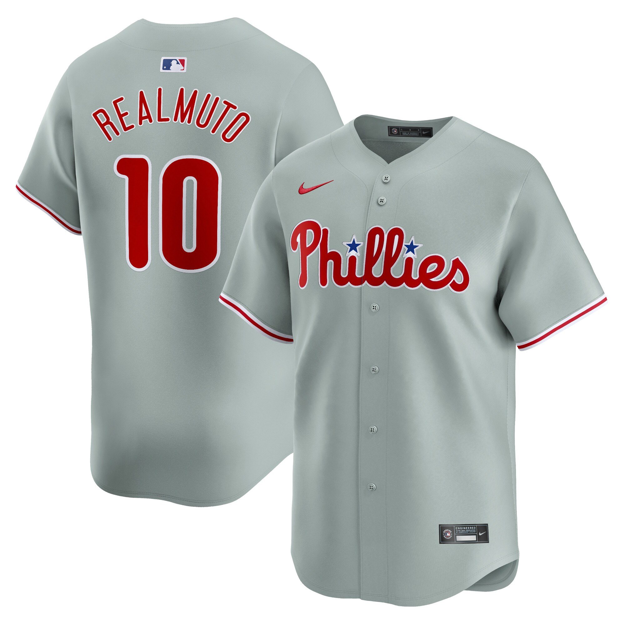 Men's Philadelphia Phillies #10 J.T. Realmuto  Gray Away Limited Player Jersey
