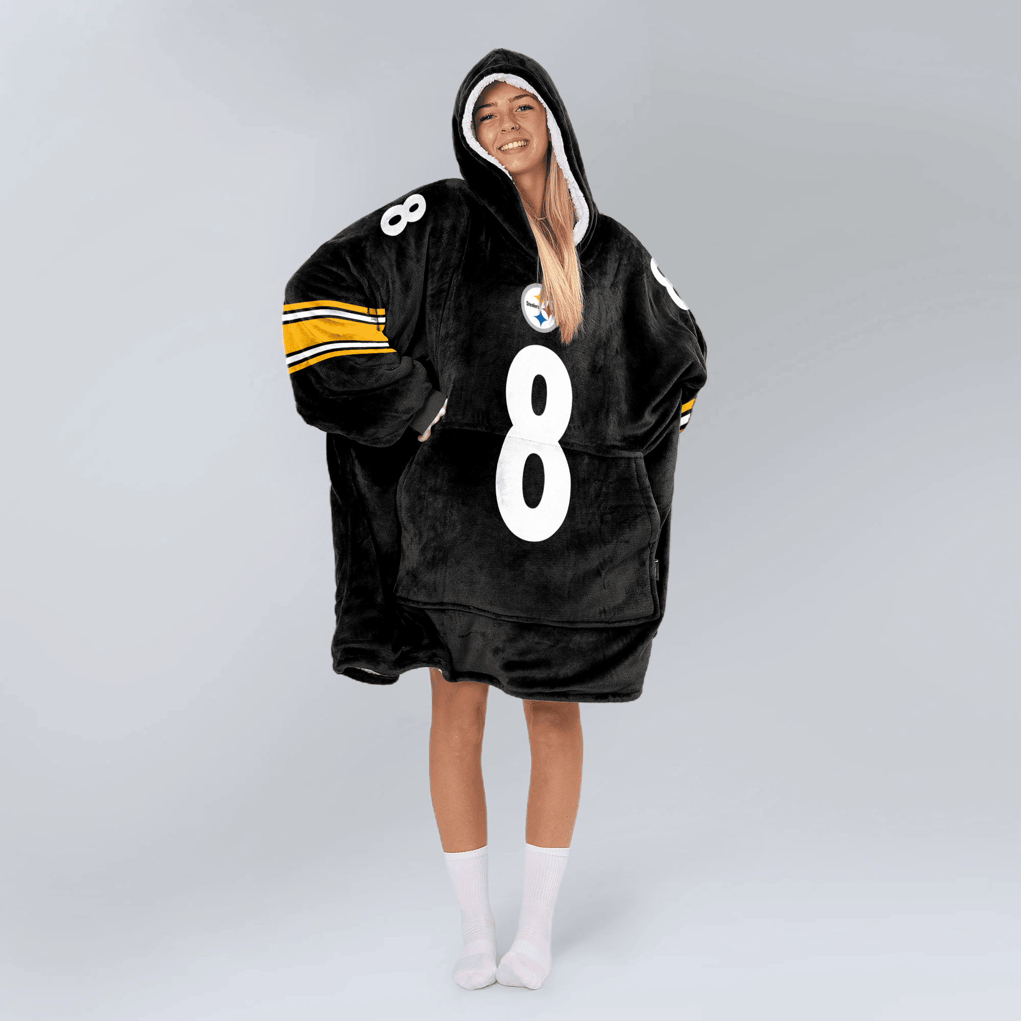 Adult 8 Pittsburgh Football Unisex Blanket Hoodie