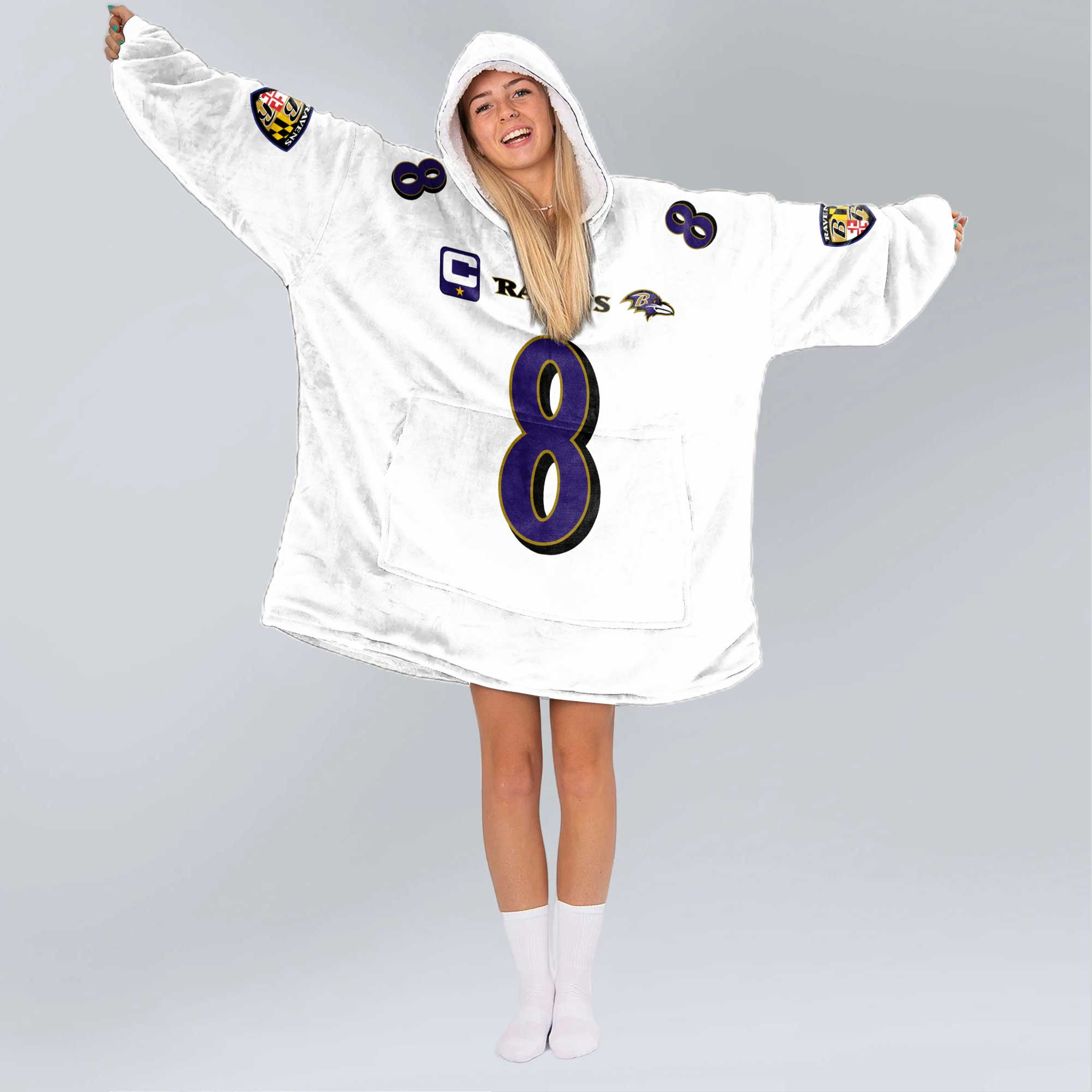 Adult Captain 8 Baltimore Football Unisex Blanket Hoodie