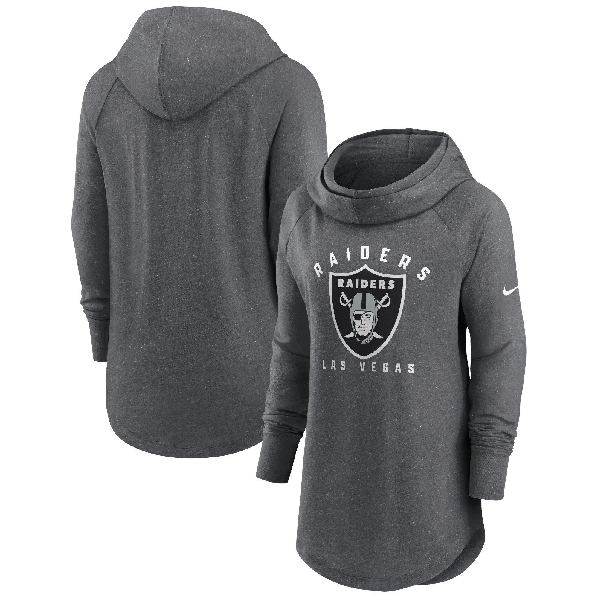 Las Vegas Raiders Women's Raglan Funnel Neck Pullover Hoodie - Heather Charcoal