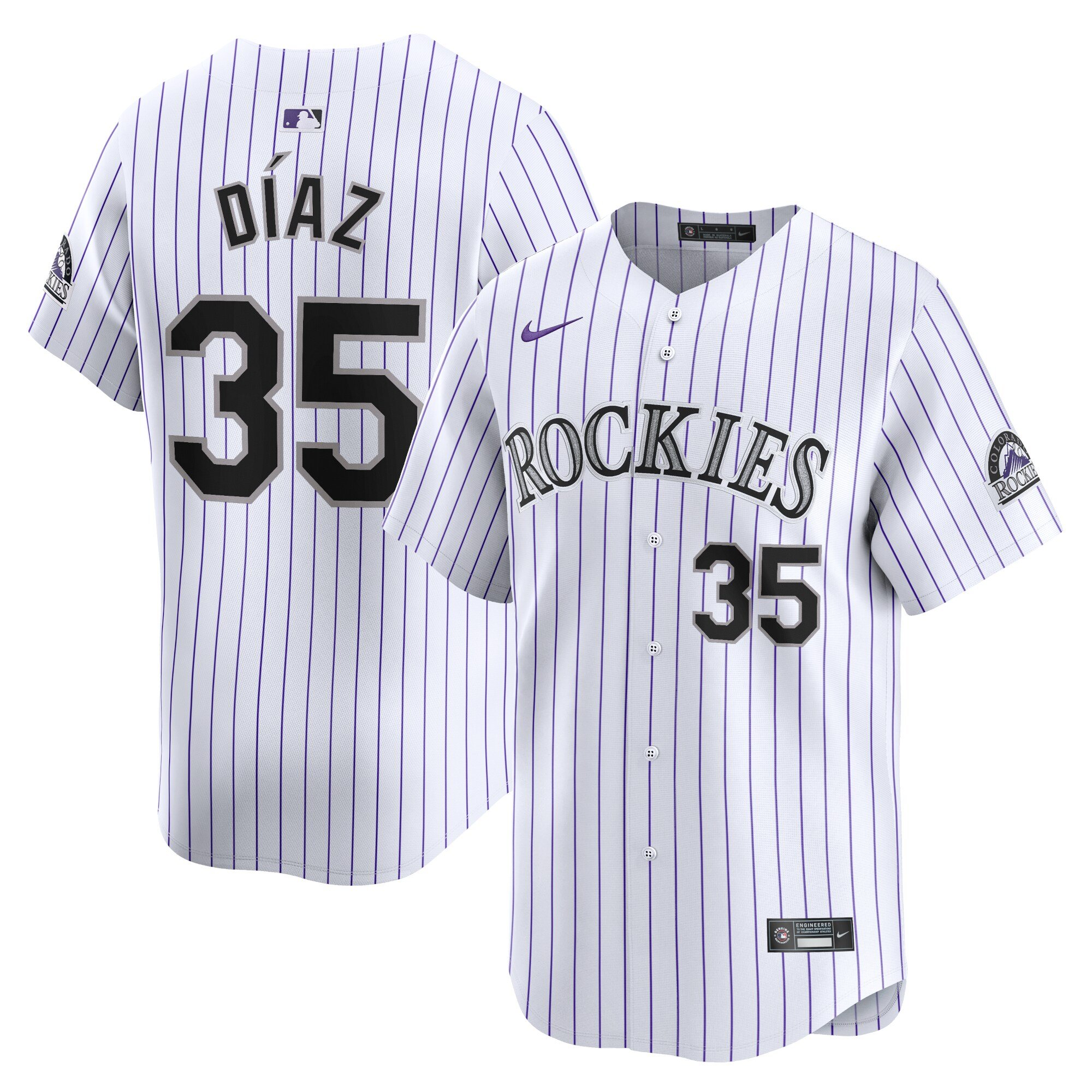 Men's Colorado Rockies #35 Elias Diaz  White Home Limited Player Jersey