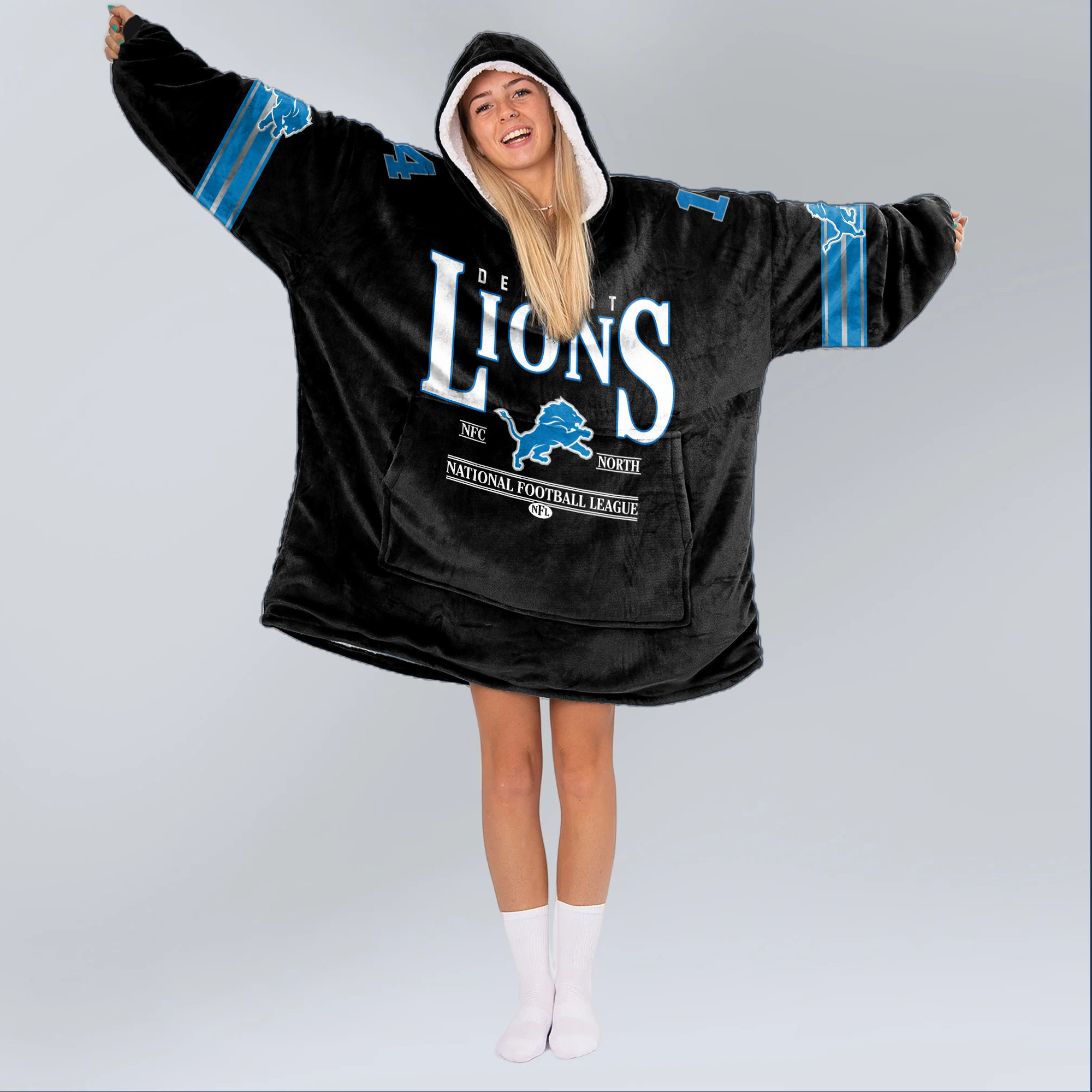Adult 14 Detroit Lions Football Unisex Blanket Hoodie