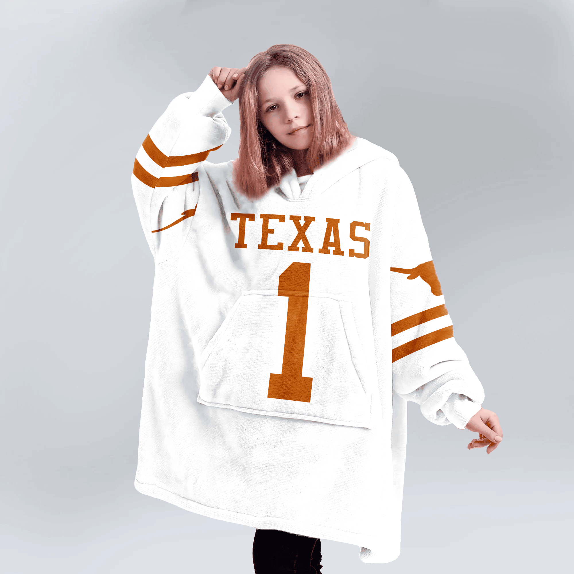 Kid 1 Texas Football Unisex Blanket Hoodie