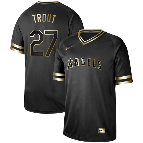 Men's  Los Angeles Angels #27 Mike Trout Black Gold MLB Jersey