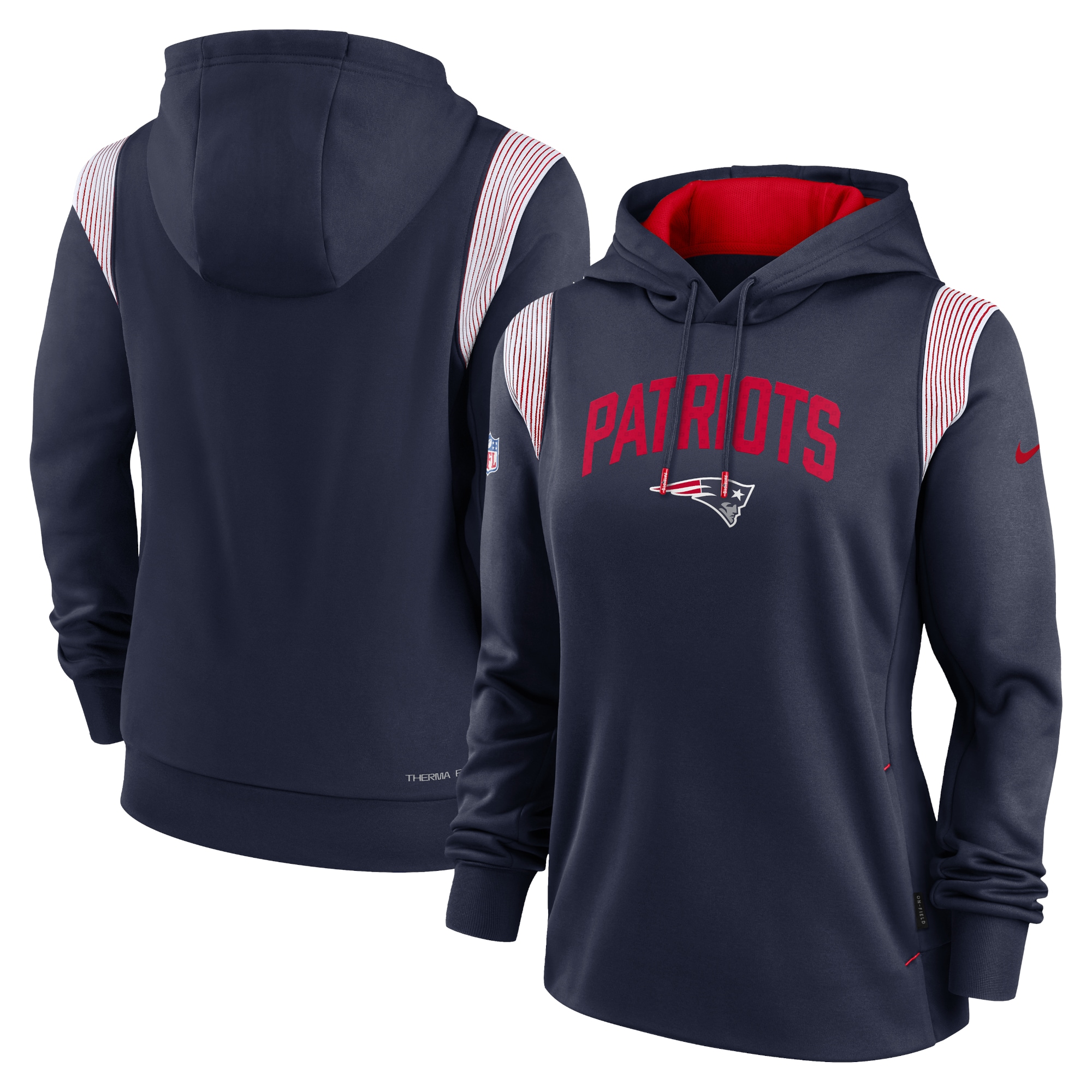 New England Patriots Women's Sideline Stack Performance Pullover Hoodie - Navy