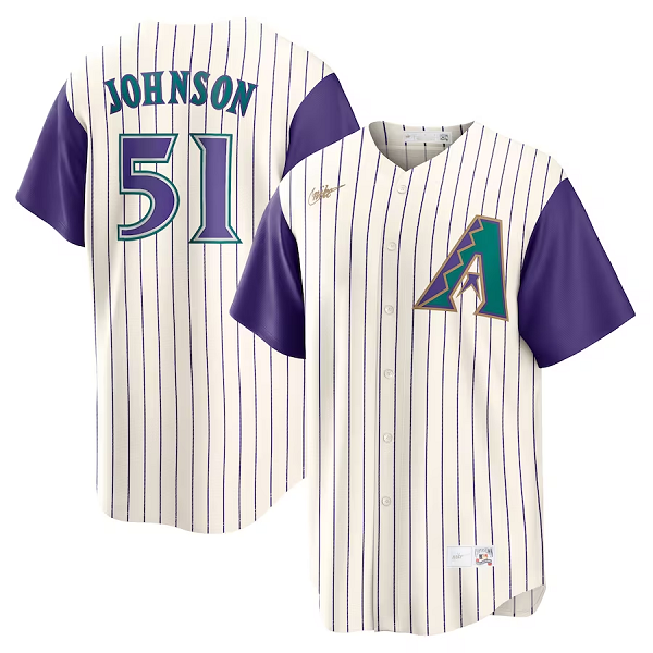 Men's Arizona Diamondbacks #51 Randy Johnson  Cream/Purple Alternate Cooperstown Collection Player Jersey