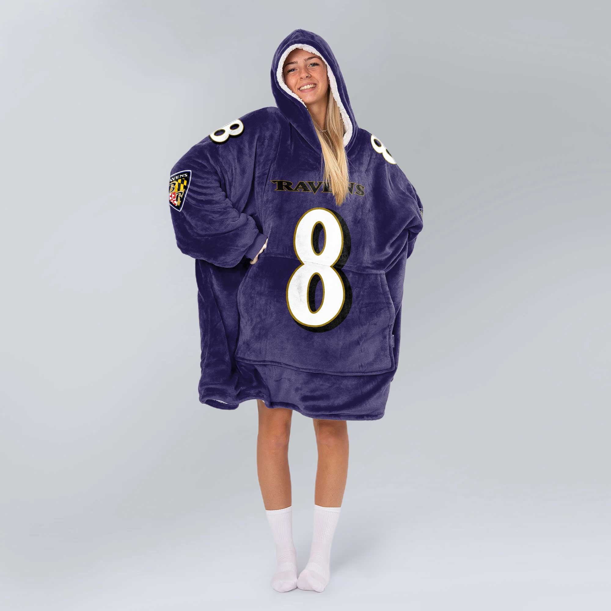 Adult L.J 8 Baltimore Football Unisex Blanket Hoodie