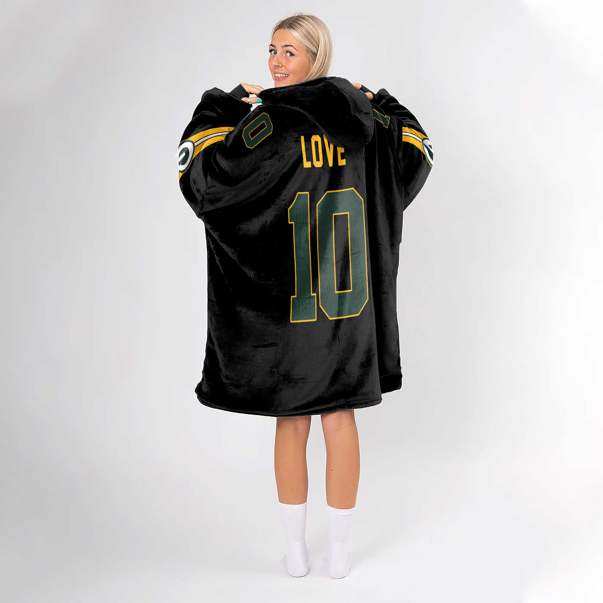 Adult J.L 10 Captain Green Bay Football Unisex Blanket Hoodie