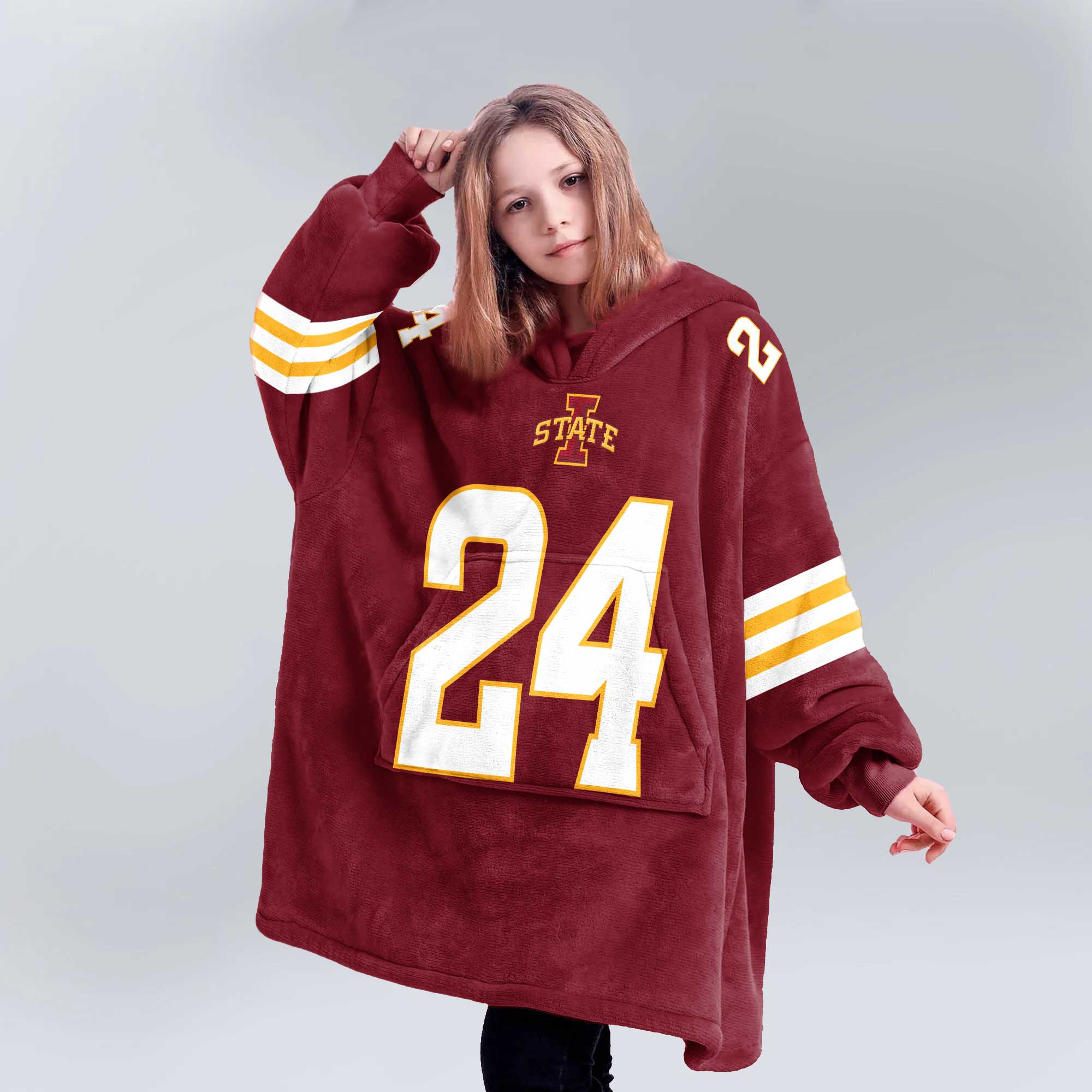 Adult #24 Iowa State Football Unisex Blanket Hoodie
