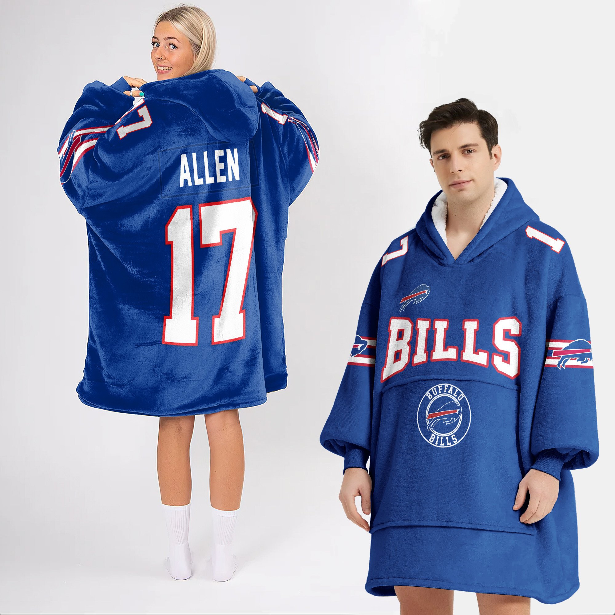 Adult 17 Buffalo Football Unisex Blanket Hoodie