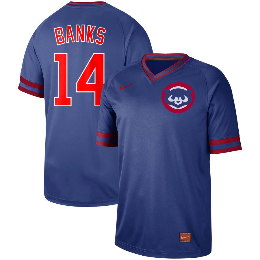 Men's  Blank Chicago Cubs #14 Ernie Banks Royal Cooperstown Collection Legend V-Neck MLB Jersey