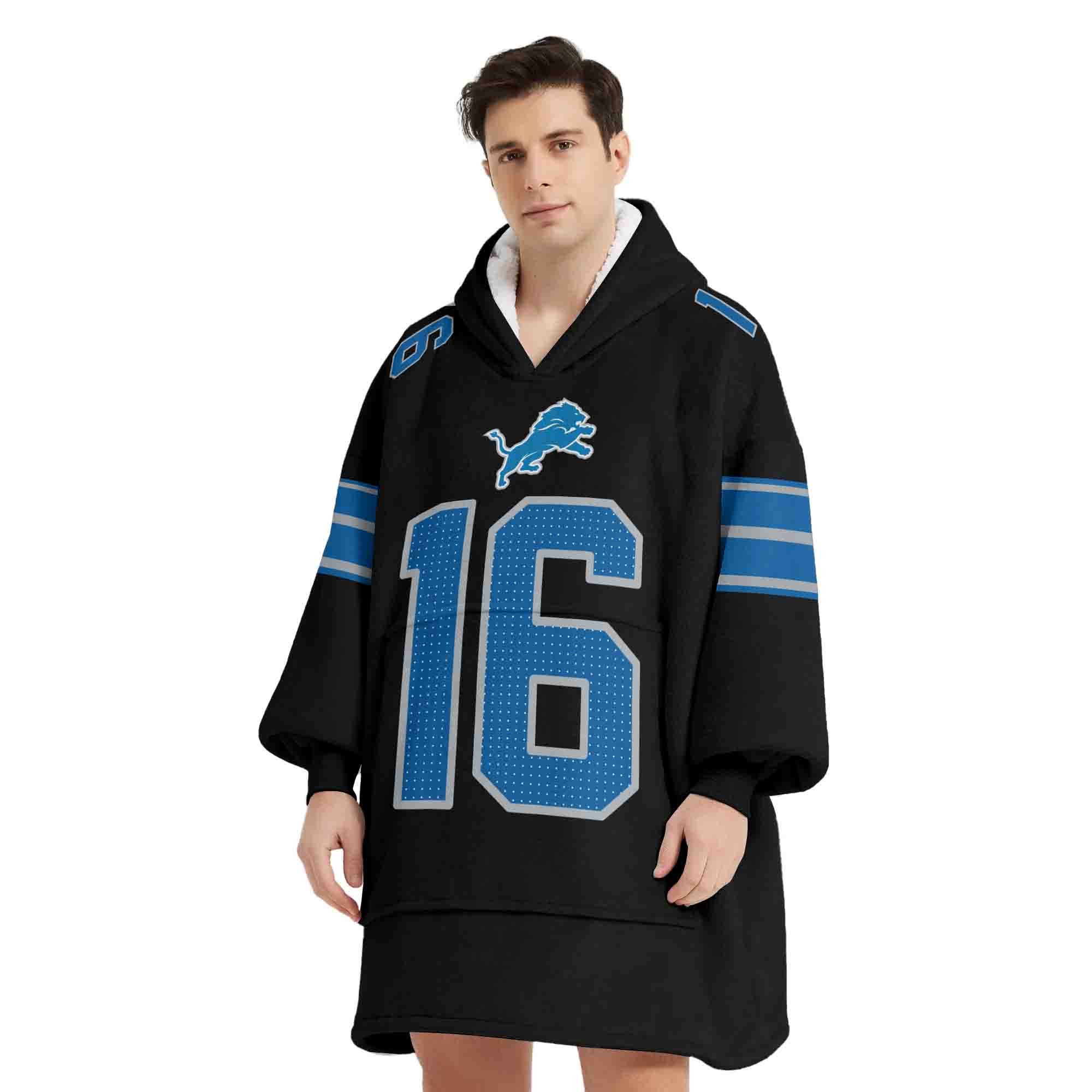 Adult Quarterback No 16 Detroit Football Unisex Blanket Hoodie