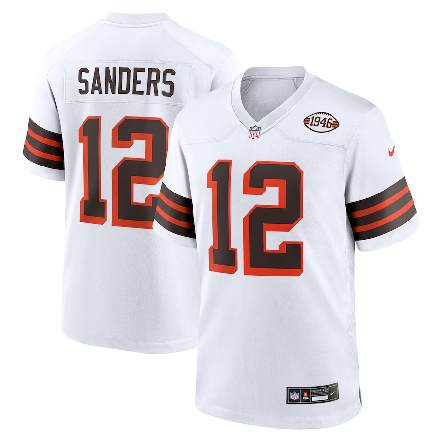 Men's Shedeur Sanders #12 White Cleveland Browns 2025 NFL Draft 2nd Alternate Game Jersey