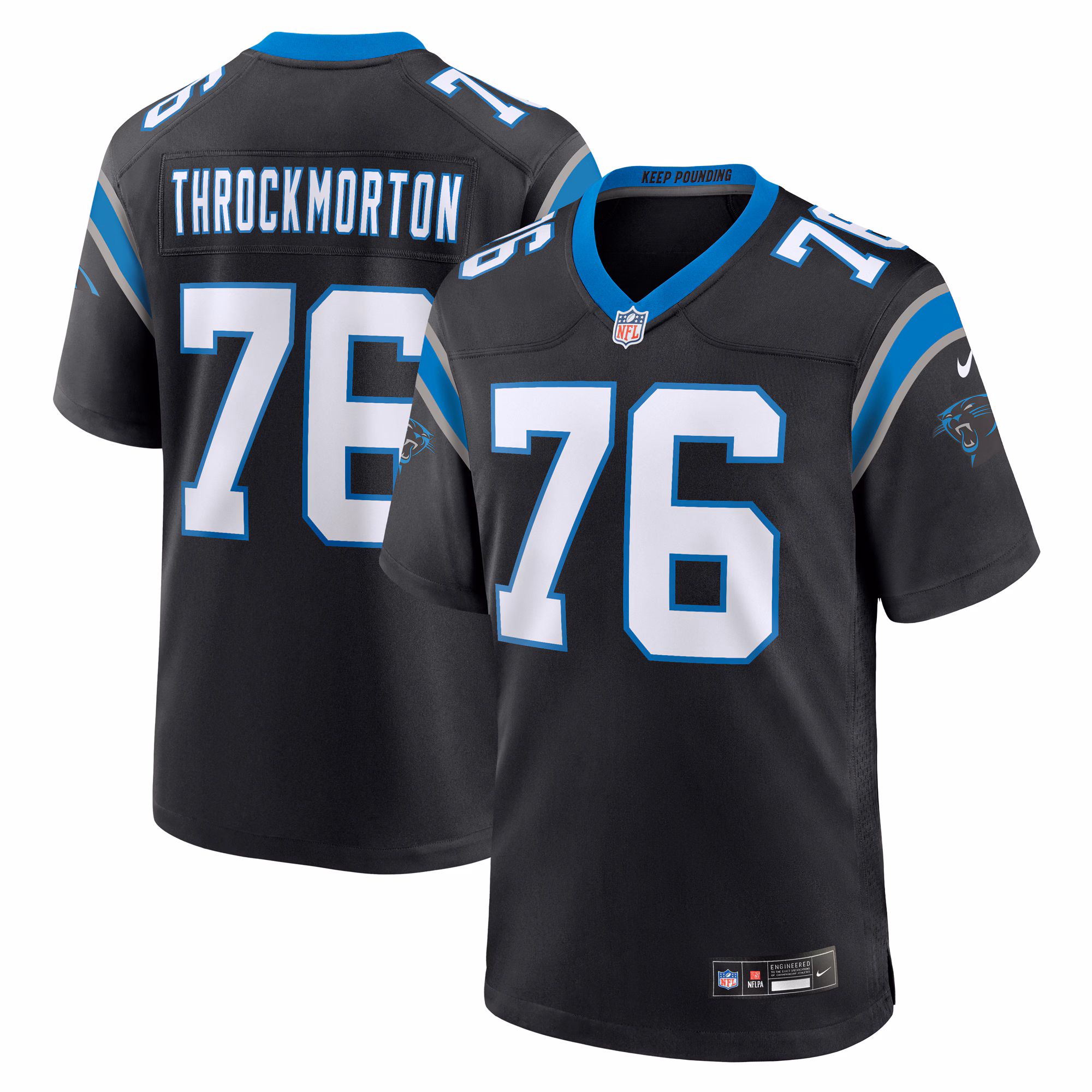 Calvin Throckmorton Carolina Panthers Team Game Jersey -  Black