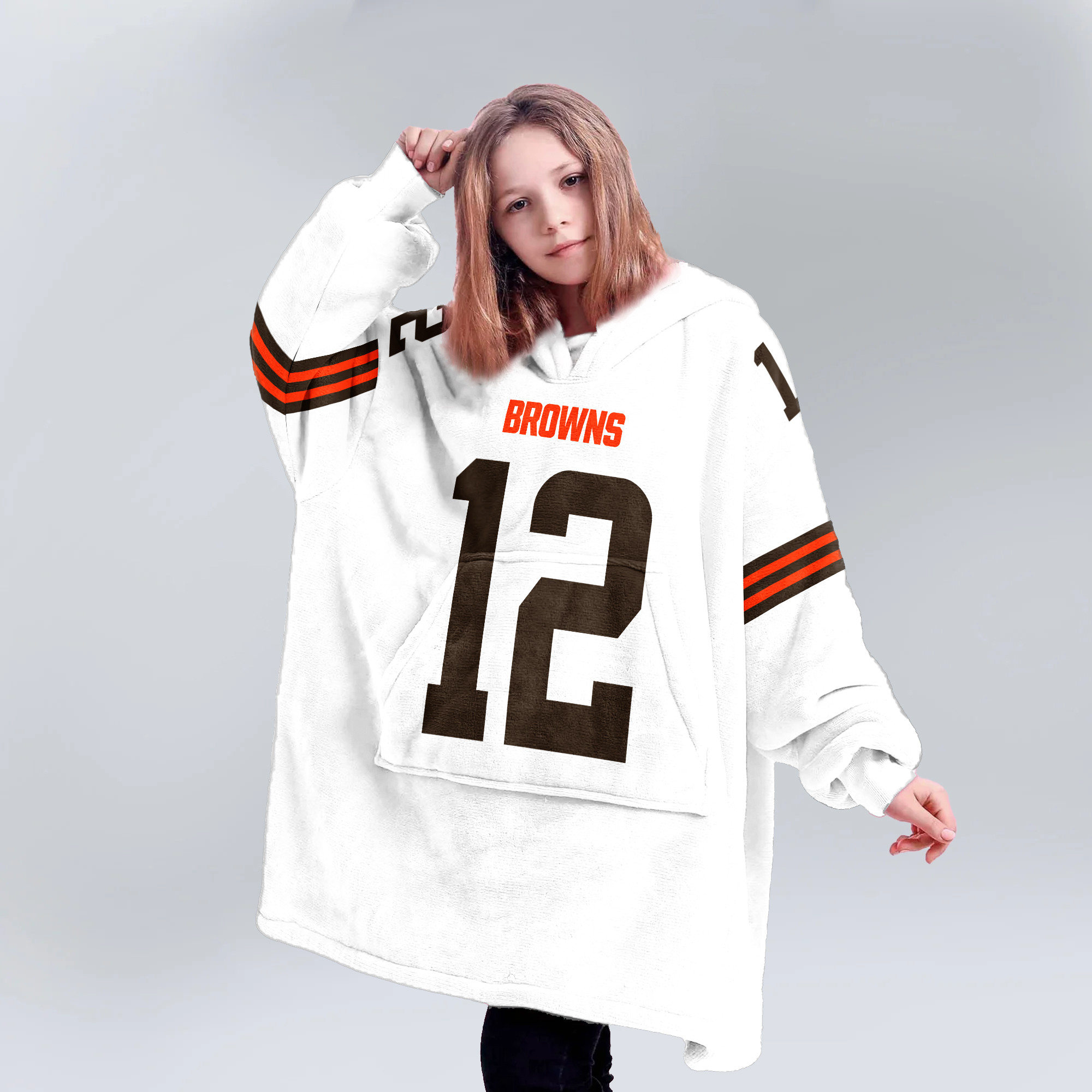 Kid S.S 12 Cleveland Football White Unisex Blanket Hoodie