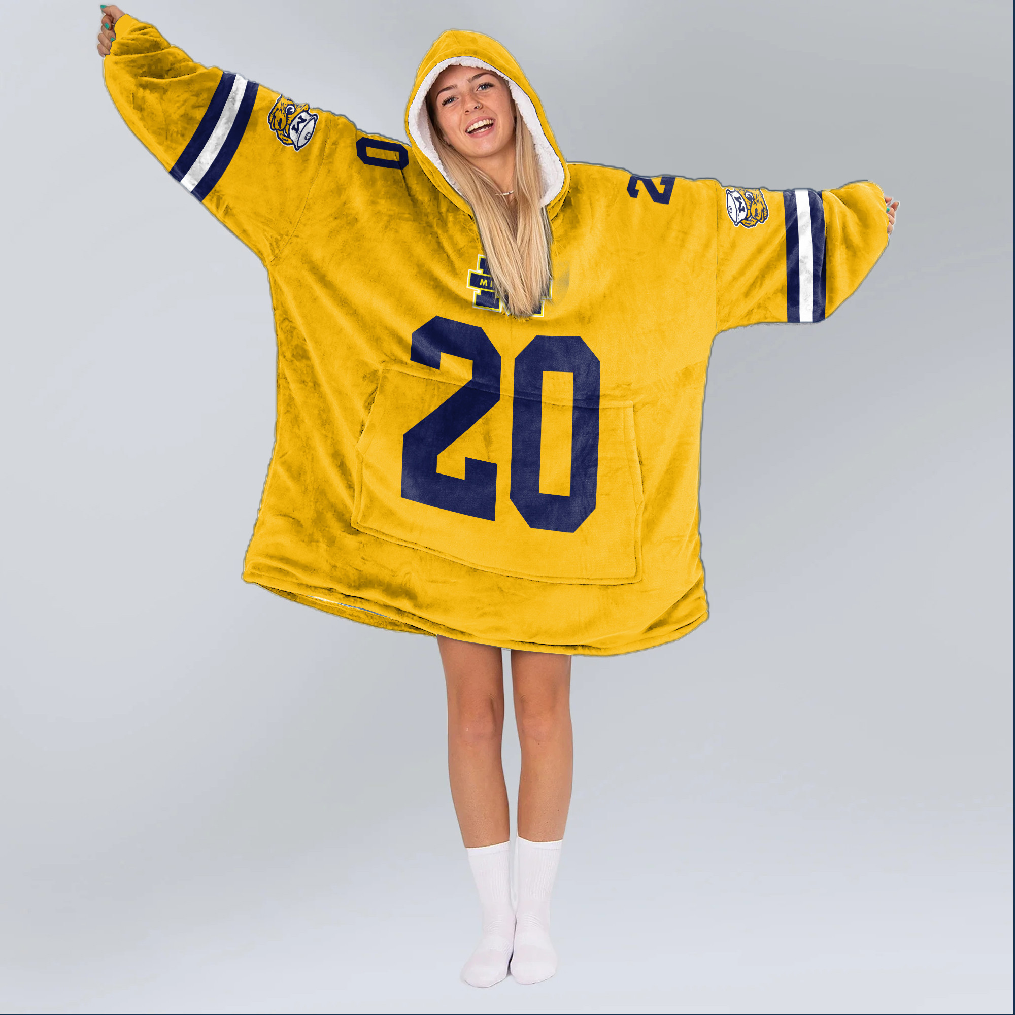 Adult 20 Michigan Football Unisex Blanket Hoodie