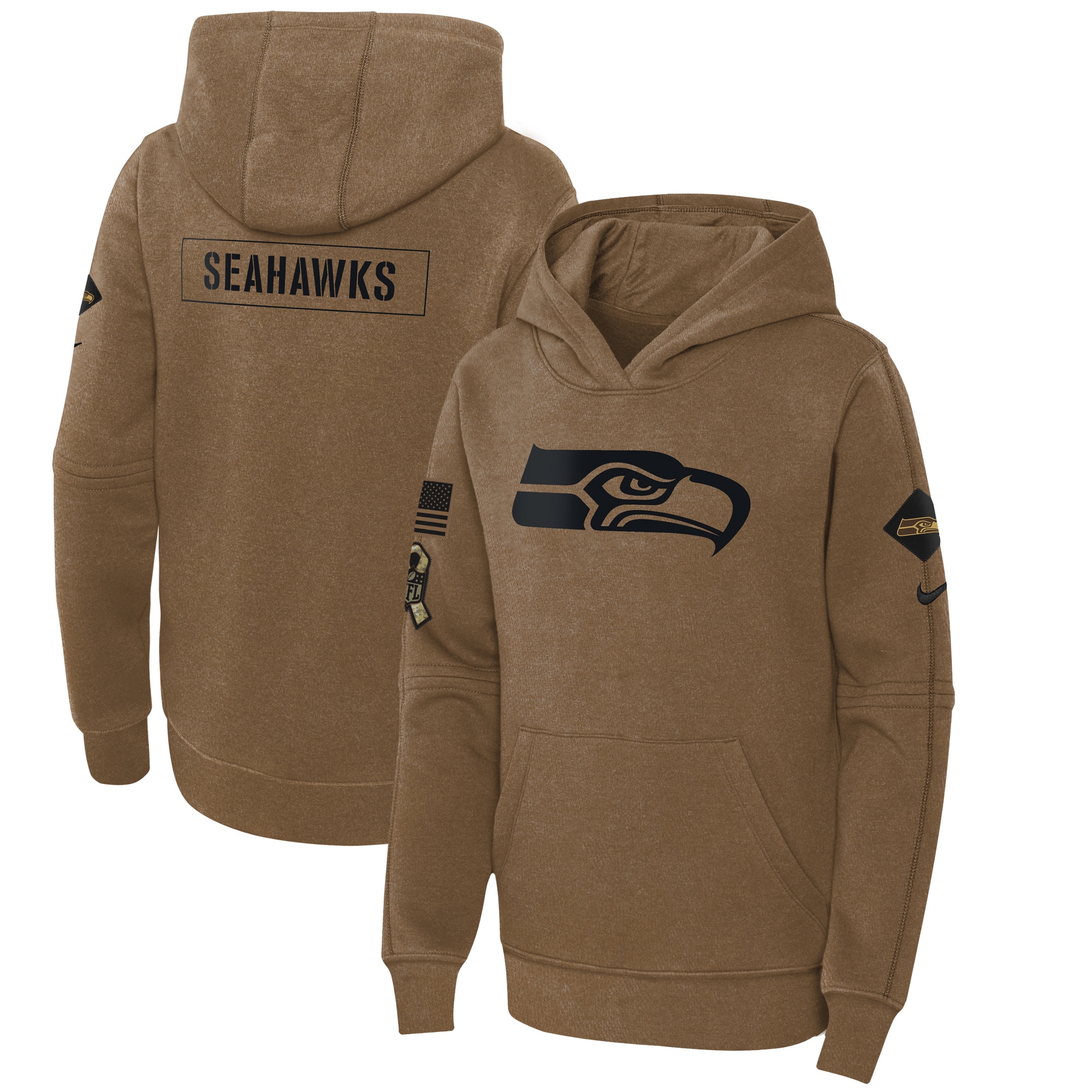 Seattle Seahawks  Youth 2023 Salute to Service Club Fleece Pullover Hoodie - Brown