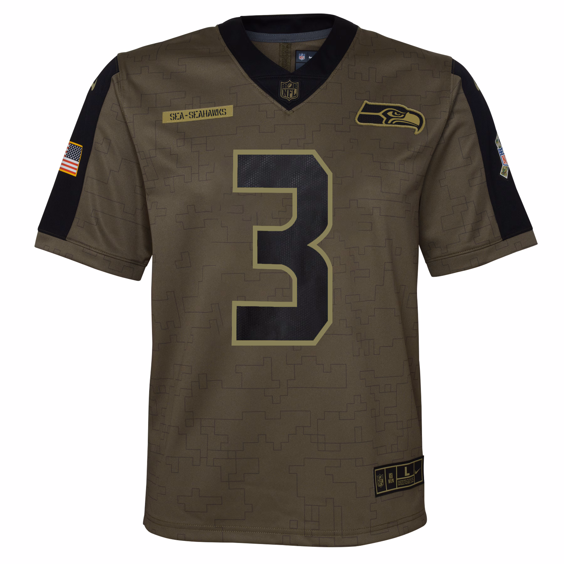 Russell Wilson Seattle Seahawks Youth 2021 Salute To Service Game Jersey - Olive