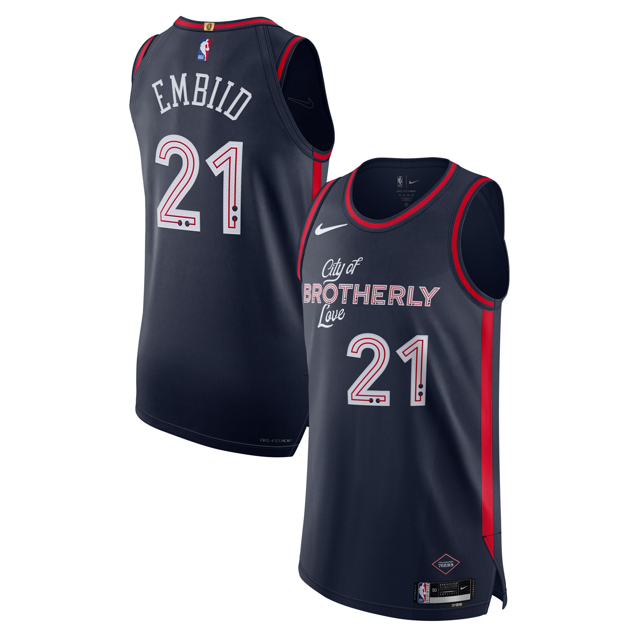 Men's Philadelphia 76ers Joel Embiid  Navy 2023/24 Authentic Jersey - City Edition