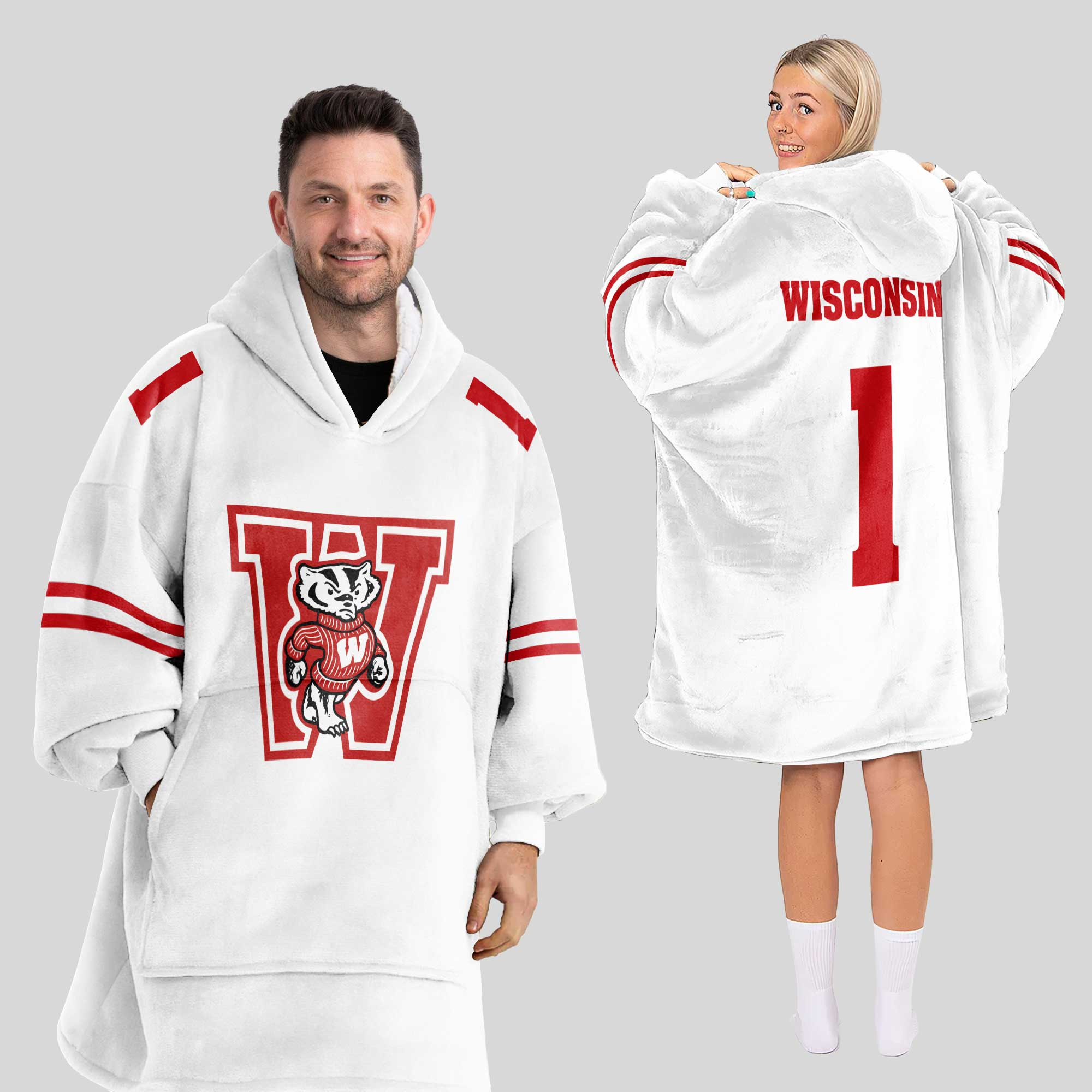 Adult #1 Wisconsin Football Unisex Blanket Hoodie
