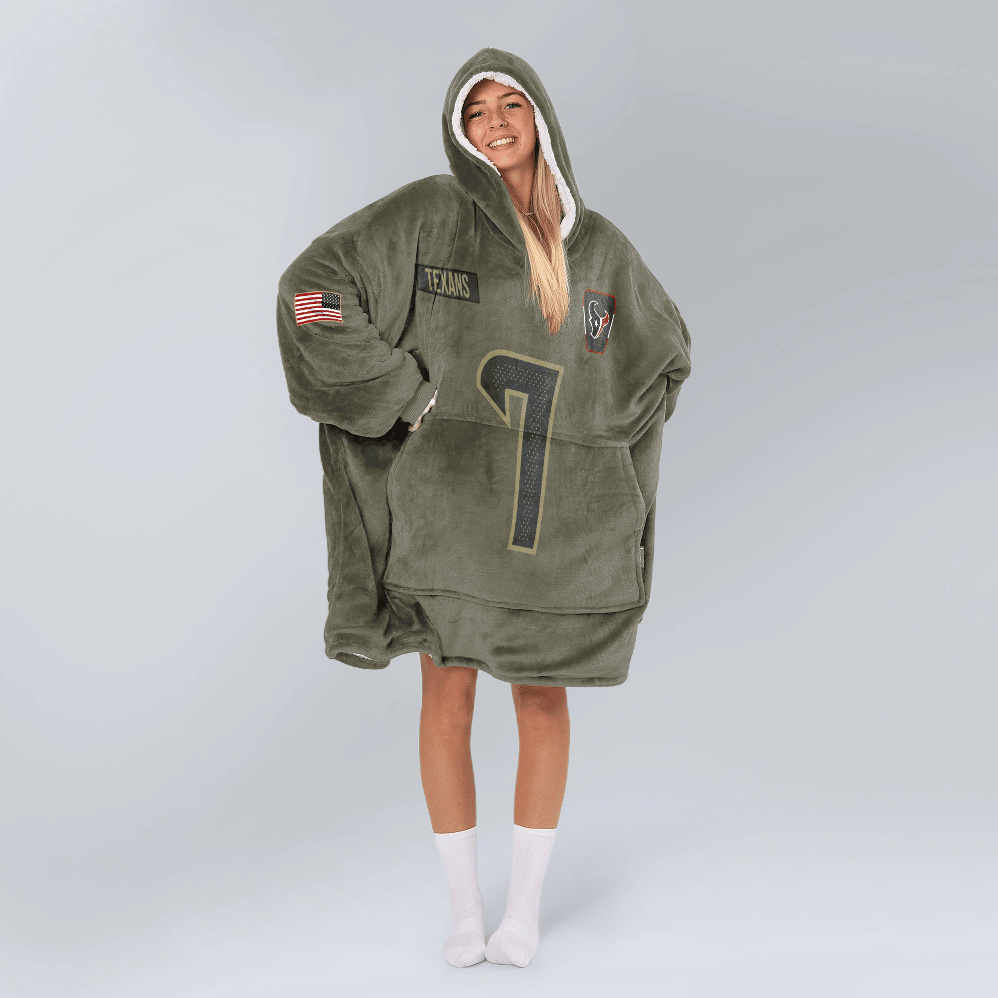 Adult C.J.S 7 Houston Football Blanket Hoodie – Olive Salute to Service