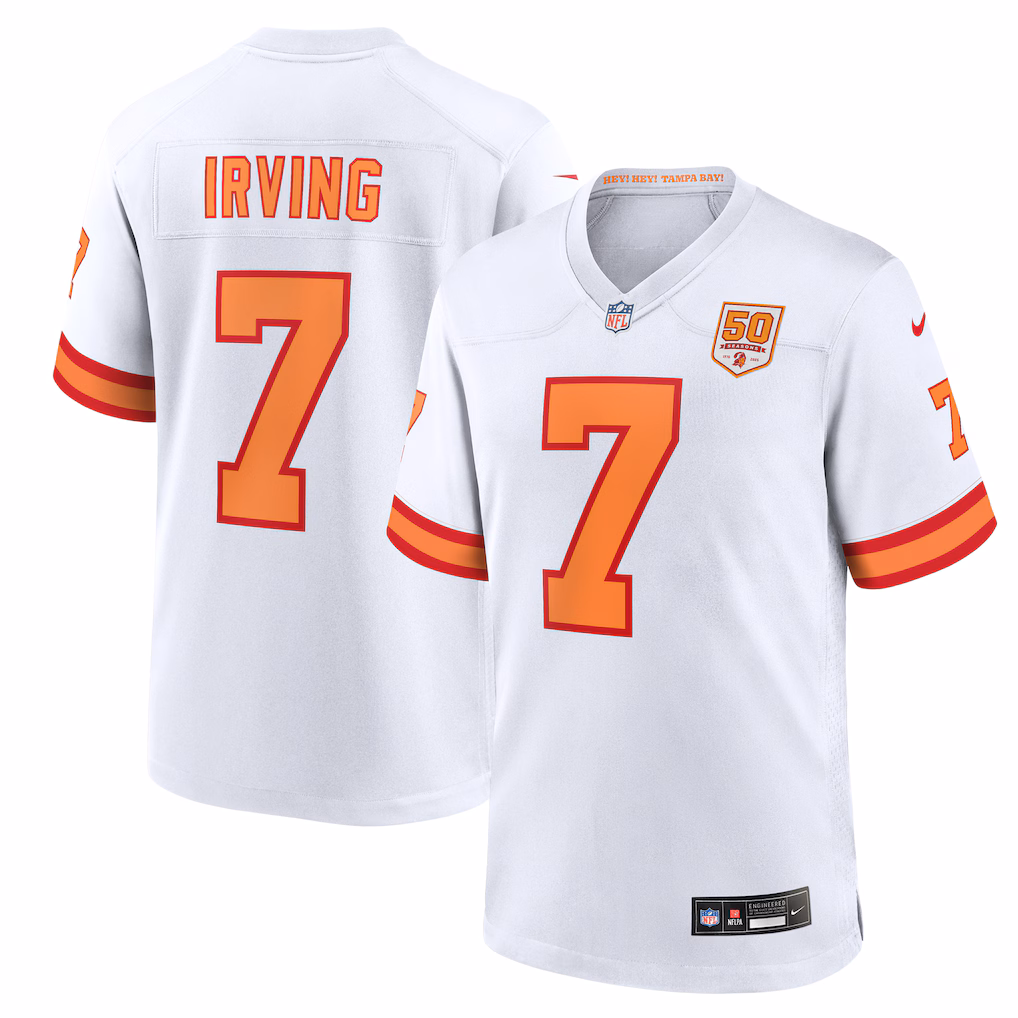 Bucky Irving #7 '76 Tampa Bay Buccaneers 50th Season Game Jersey - White