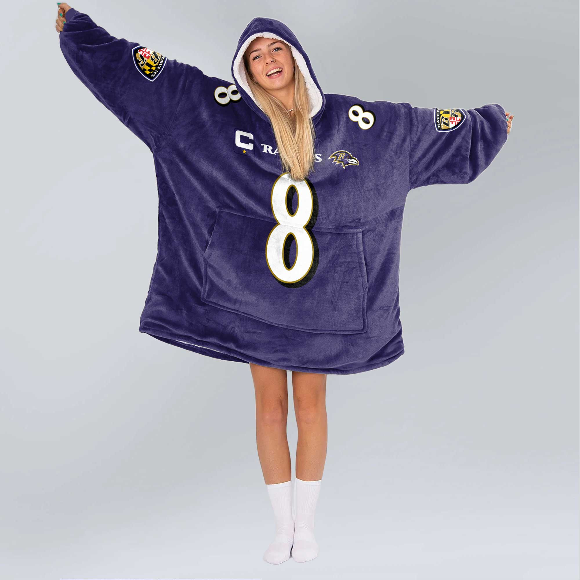 Adult Captain 8 Baltimore Football Unisex Blanket Hoodie