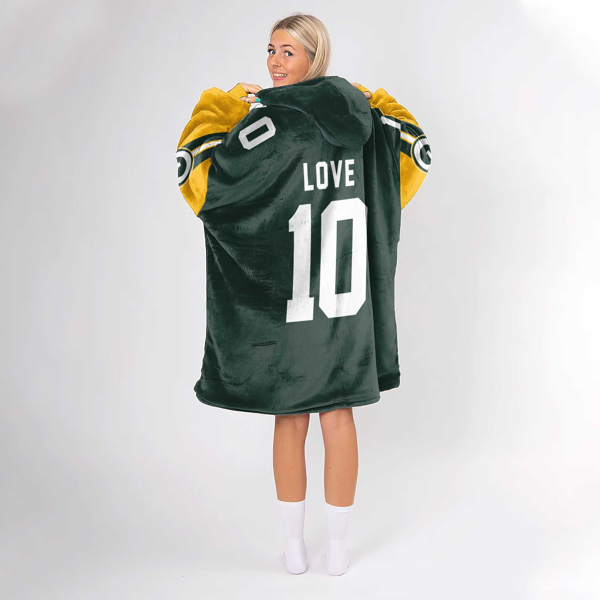 Adult J.L. 10 Green Bay Football Unisex Blanket Hoodie