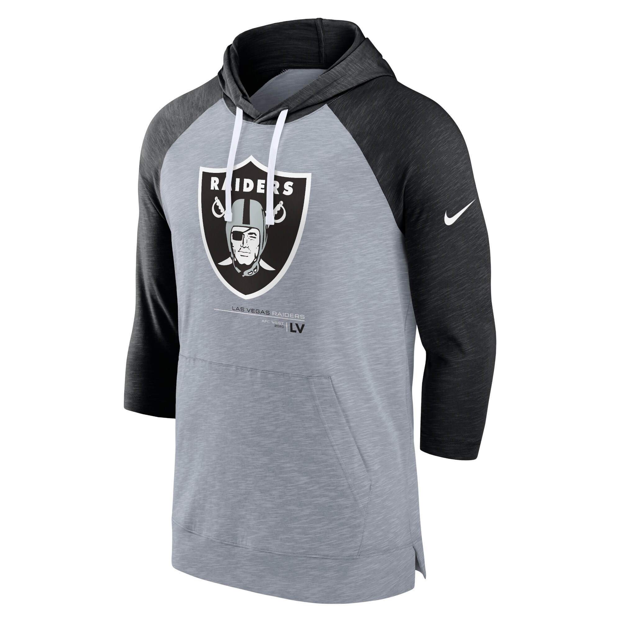 Las Vegas Raiders Raglan 3/4-Sleeve Pullover Hoodie - Heather Gray/Heather Black