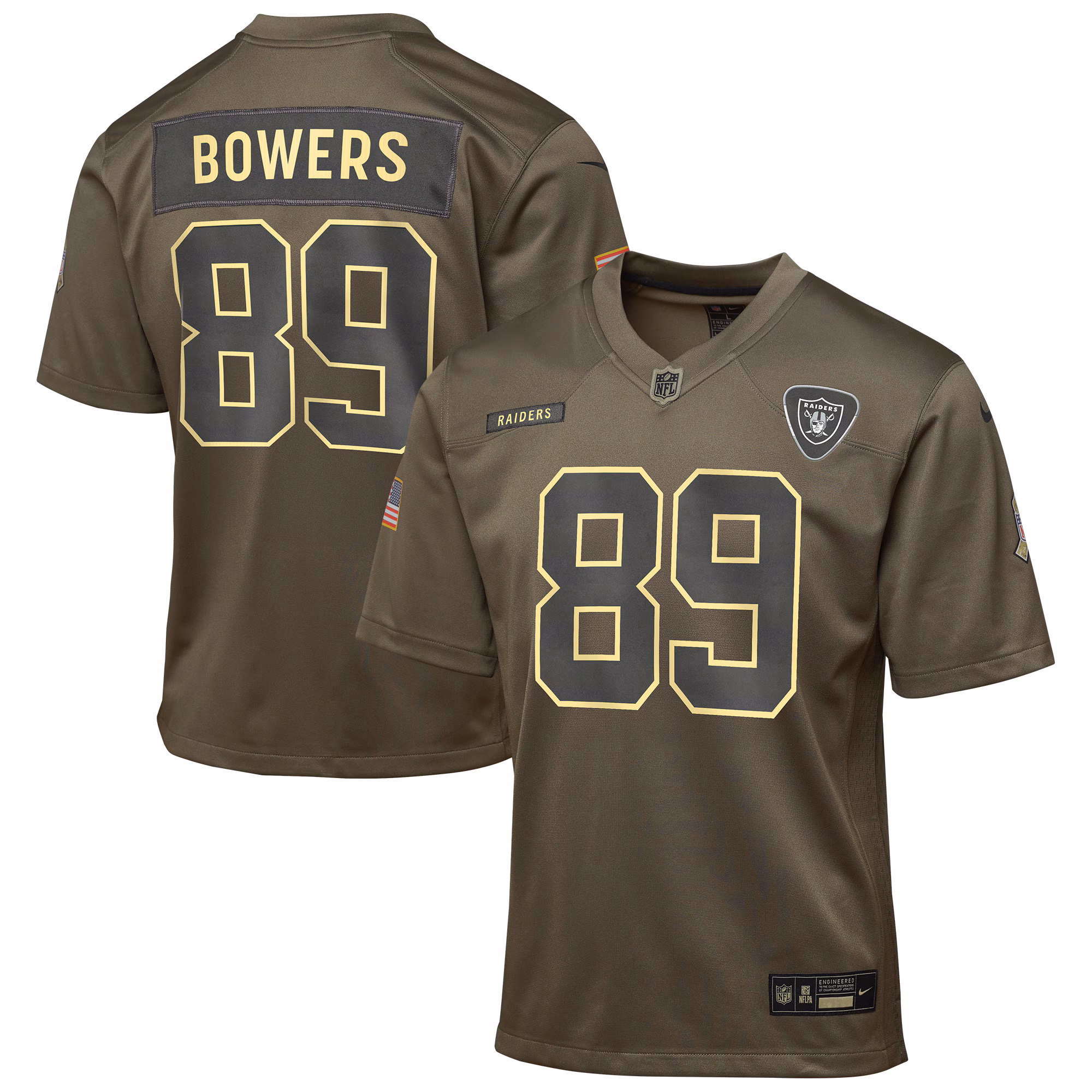 Youth Las Vegas Raiders Brock Bowers Olive 2025 Salute to Service Game Jersey