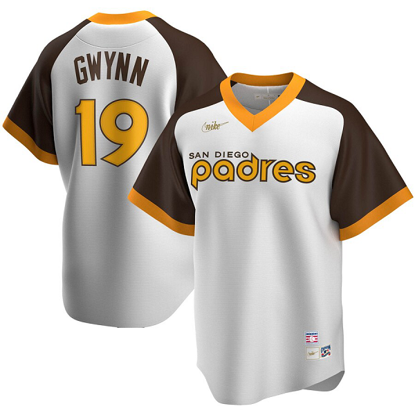 Men's  San Diego Padres #19 Tony Gwynn San Home Cooperstown Collection Player White MLB Jersey
