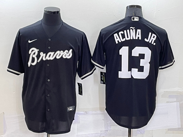 Men's  Atlanta Braves #13 Ronald Acuna Jr. Black Stitched Cool Base MLB Jersey