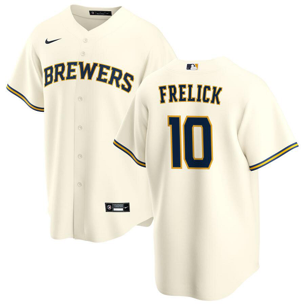 Men's Milwaukee Brewers #10 Sal Frelick  Cream Home Cool Base MLB Jersey