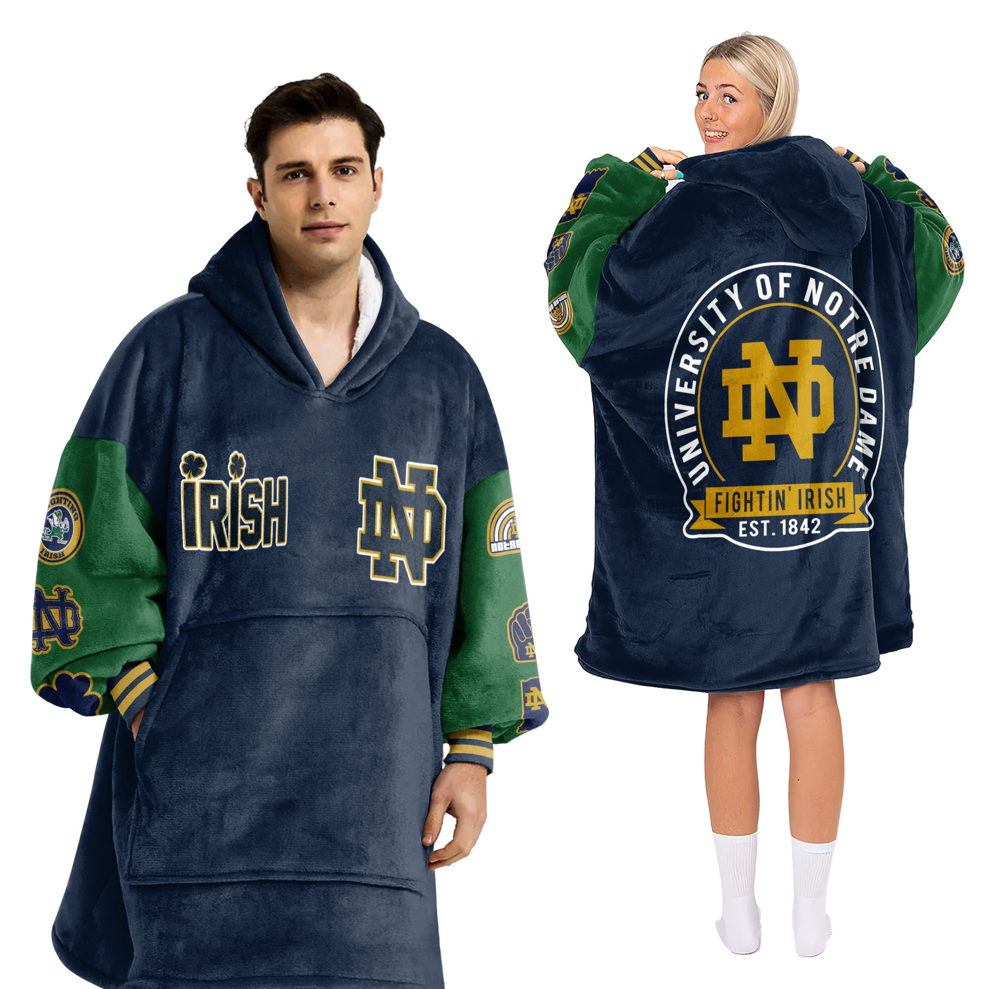 Adult Notre Dame Football Unisex Blanket Hoodie