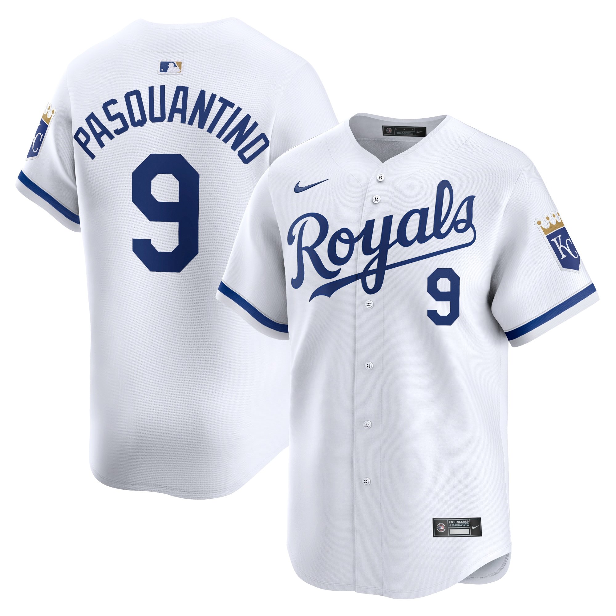 Men's Kansas City Royals #9 Vinnie Pasquantino  White Home Limited Player Jersey