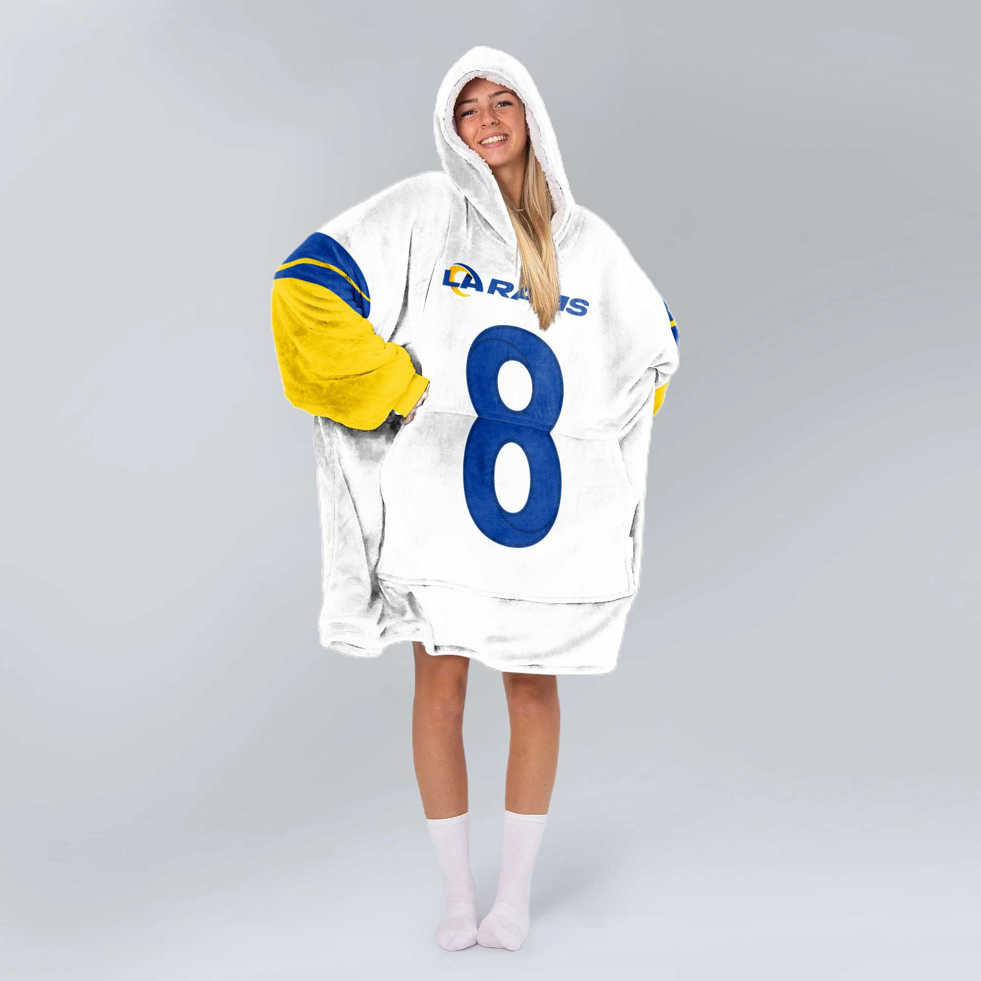 Adult J.V 8 Los Angeles R Football Unisex Blanket Hoodie