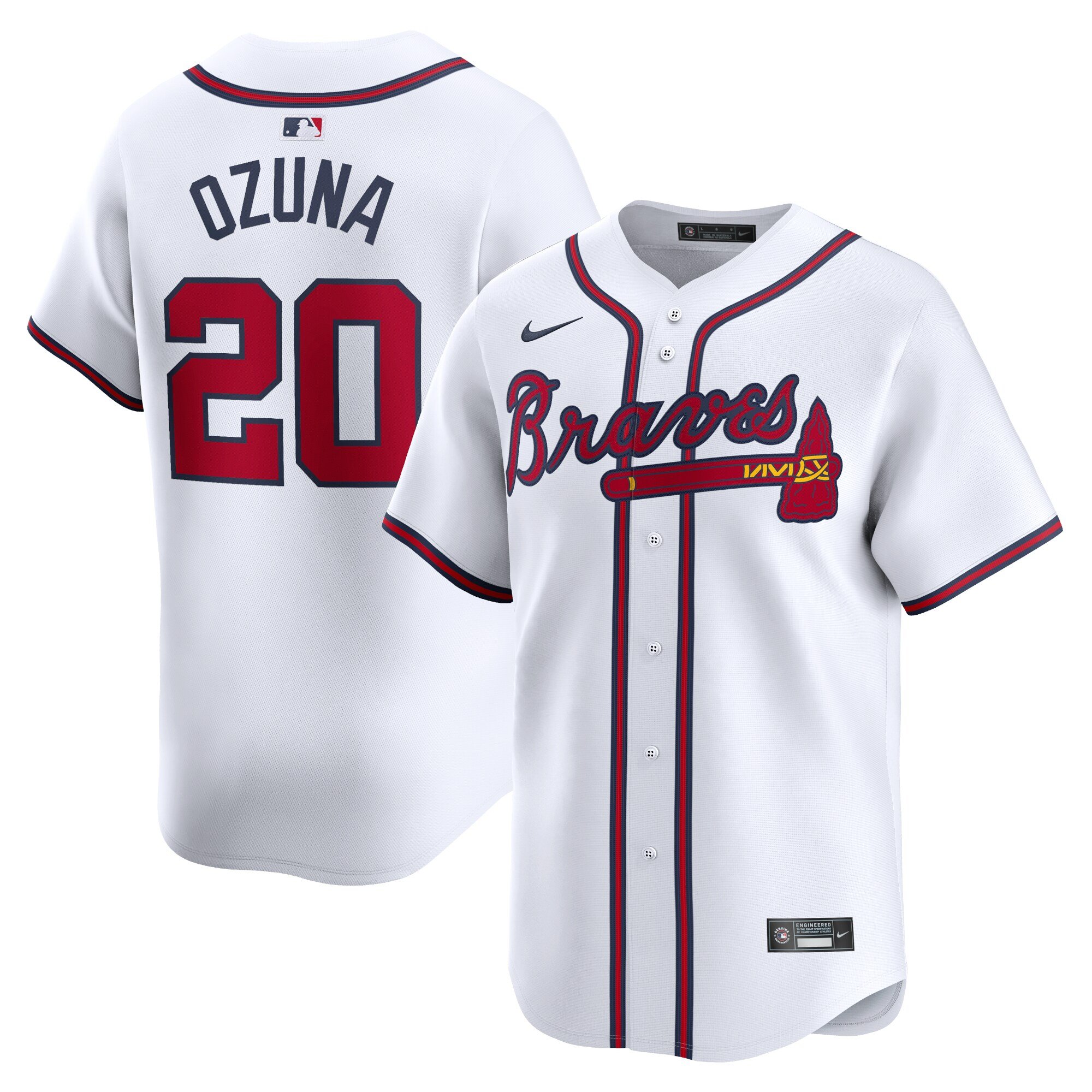 Men's Atlanta Braves #20 Marcell Ozuna  White Home Limited Player Jersey