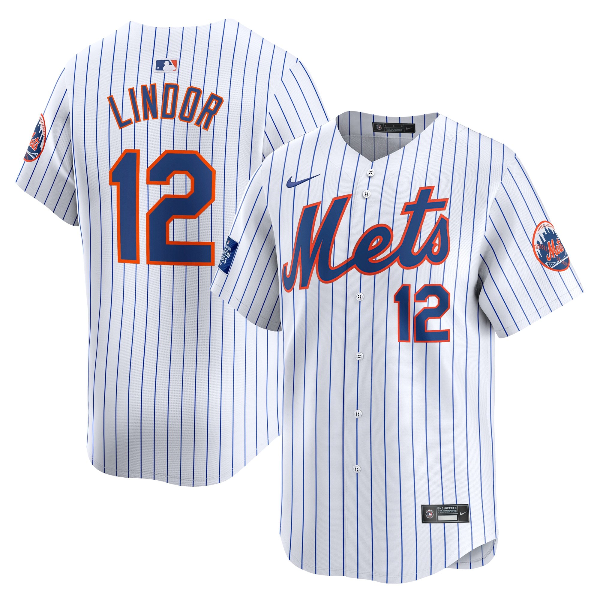 Men's New York Mets Francisco Lindor  White 2024 MLB World Tour London Series Home Limited Player Jersey